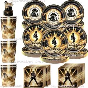 Beast Kingdom | Bộ Đồ Dùng Tiệc Sinh Nhật Michael Jackson - Đĩa Giấy Cốc Khăn Ăn Túi Quà Khăn Trải Bàn Đồ Trang Trí Tiệc Thần Tượng