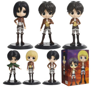 Bandai | 6pcs/set Anime Attack on Titan Figure Levi Ackerman/Eren Yeager/Mikasa Ackerman Figurine Qposket Collection Model Doll Toys Gift
