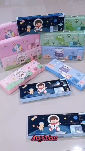 Kotak Tempat Pensil Lucu Pola Kartun Lapisan Ganda dengan Rautan Pensil