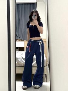 175 Tall Long Jennie Same Blue Sweatpants 180 Long Wide Leg Loose Mop Casual Pants Early Autumn