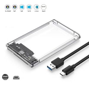2.5 "HDD SSD USB 3.0 ประเภท C โปร่งใส HDD Enclosure ฮาร์ดดิสก์ไดรฟ์ภายนอกสําหรับแล็ปท็อป SATA กล่อง SSD Harddisk กล่อง