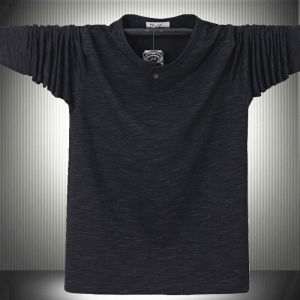 Mens Spring Large Size Long Sleeve T-Shirt Casual Cotton V-Neck Base Shirt Bamboo Rayon Thin Cotton Leisure Full Cotton