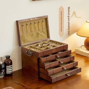 Jewelry Box Solid Wood Storage Box High-Grade Exquisite Large Capacity Jewelry Box Necklace Earrings Jewelry Storage Box Wedding