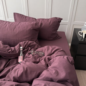 Dreamy Purple Washed Cotton Bedding Set Soft Comfortable Three-Piece Quilt Cover Sheet Set for Students And Bloggers