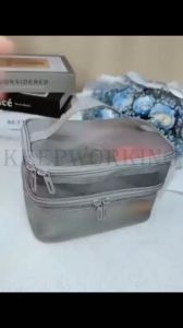 KEEPWORKING Mesh Cosmetic Bag Mesh Makeup Bags Pouch For Offices Travel Storage Bags Double Layer Toiletry Bags