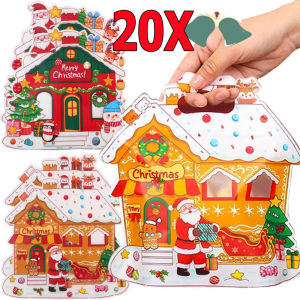 20pcs Christmas Snow House Gift Bags / Kids Hand-Carried Design Candy Cookies Zipper Bag / Christmas Candy Bags / Self-Adhesive Gift Packing Bag