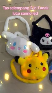 Tas Selempang Bulu Berkualitas Sanrio Kuromi untuk Anak dengan Lampu LED 2 in 1 - Slingbag dan Handbag 30cm