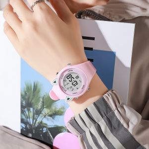 NEW 3D Cat-ear Kids Watch Sports Electronic Watches for Girls and Boys Student Luminous Waterproof LED Digital Wristwatch Gifts
