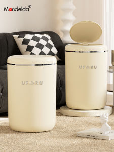 Mandelda Large Capacity Trash Can with Lid for Living Room Office Bedroom Bathroom round Shape Household Garbage Bin Plastic Material