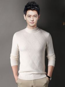 ROMON | Romon Mens Knitted Sweater Thickened Pure Wool Slim Fit High Collar Winter Fashion City Casual Long Sleeve Woolen Knitwear