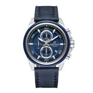 NAVIFORCE Casual Waterproof Quartz Wristwatch Sport Watch for Men Leather Strap Chronograph Military Clock Male Gift