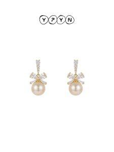 YIPIEYINA | Sweet Elegant Bow Earrings 925 Silver Artificial Pearls
