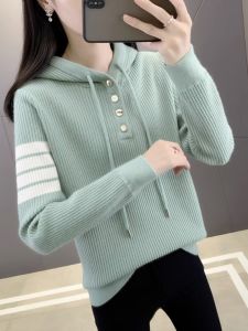 WANGGONGZHU | Korean Style Loose Fit Hooded Knitted Sweatshirt Womens Casual Base Layer Sweater Autumn New Fashion Simple Overhead Top