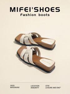 MIFEI | Genuine Leather Platform Thick Sole Sandals Not Tiring Square Toe Slippers