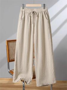 Retro Cotton Linen Wide Leg Pants High Waist Loose Casual Summer New Style Womens Nine Points Trousers Straight Loose Pants