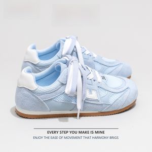 Warrior | Womens Breathable Flat Bottom Mesh Dequn Shoes Autumn New Style Casual Round Toe Rubber Outsole Comfortable All Match Vintage Board Shoes