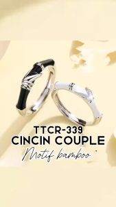 TINO TINO - Cincin Couple 339 Wedding Ring Couple Motif Bamboo Hitam Putih dengan Permata Zirkonia Adjustable