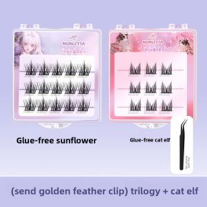 MONLEYTA | Travel Size Sunflower Self Adhesive Fake Eyelashes Cat Elf Ear Natural Simulation Segmental Eyelashes Beginner Friendly