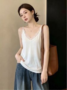 AIYITI | Áo Camisole Kích Cỡ Lớn Màu Trắng Viền Ren