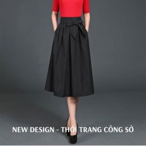 Chân Váy Xòe Dáng Midi Dài Qua Gối Váy Công Sở Lưng Cao Đính Nơ Duyên Dáng Váy Thiết Kế Cao Cấp Chất Vải Nhập Xịn Thoáng Mát Khi Mặc New Design CV0027