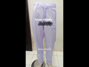 Celana Putih SMP SMA Kain Licin Model High Waist Saku Tutup Celana Panjang Sekolah