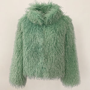 Áo Khoác Lông Cừu Giả Mông Cổ Ấm Áp Thân Thiện Với Môi Trường Kiểu Dáng Ngắn Phong Cách Thường Ngày Cổ Áo Dựng Cài Khuy Cho Nữ