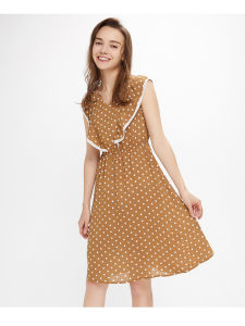 Váy Midi Kẻ Sọc Cạp Cao Phong Cách Pháp Tay Không Tay Cổ Tròn Mùa Hè Cho Nữ Chất Liệu Polyester Váy Midi Cổ Điển