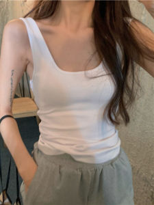 เสื้อกั๊กแขนกุดสีขาว ทรงเข้ารูป คอวีใหญ่ สำหรับผู้หญิง ใส่ด้านนอกในฤดูใบไม้ผลิและฤดูร้อน สไตล์หวาน เสื้อผ้าทำงาน