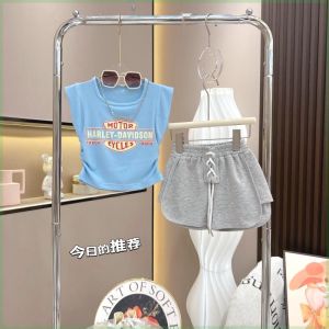 Bộ Đồ Trẻ Em Mùa Hè Phong Cách Hàn Quốc Thời Trang Tay Ngắn Áo Vest Thời Trang Thường Ngày Quần Short Hai Mảnh Cotton Pha Trộn