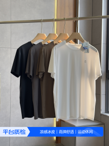 Outdoor High Density Ice Silk Thin Texture Elastic Skin-friendly Mens Fit round Neck Short Sleeve T-shirt Fashion Urban Style Breathable Summer Tee