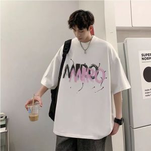 Summer Versatile Pure Cotton Short Sleeve T-Shirt Mens Street Style Loose Casual round Neck Half Sleeve Body Shirt Summer Top