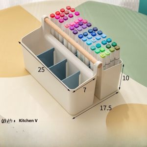Large Capacity Mark Pen Holder Desktop Paintbrush Storage Box Multi-Functional Watercolor Pen Organizer Portable Divided Tray