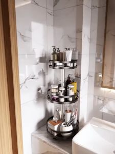 Kitchen Spice Rack 360° Rotatable Spice Rack Seasoning Rack Stainless Steel Kitchen Condiment Organizer Rack Rak Bumbu Dapur