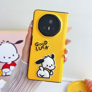 Dễ thương Dog trường hợp đối với Honor Magic V3 gấp phim hoạt hình bìa Pu Sang trọng da lưng nhựa PC cứng Full-Vỏ điện thoại bảo vệ thân Phụ kiện cho Huawei Honor magicv3