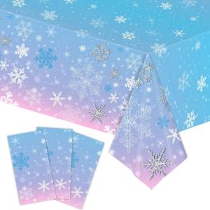 New Snowflake Party Tablecloth Blue Purple Edelweiss Birthday Party Disposable Decorative PE Tablecloth Supplies