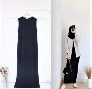 Singlet Long Dress Tanpa Tangan: Baju Daleuman Muslim Terlaris & Dress Set Outer Moscrepe