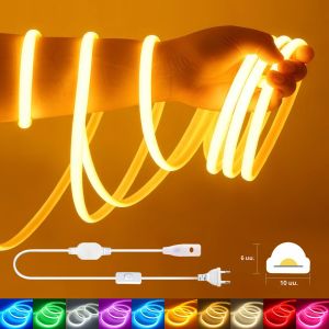 AC 220V ริบบิ้น LED นีออนกันน้ำน้ำแข็งสีฟ้า/สีชมพู/สีเหลือง/สีม่วง/สีขาว/สีแดงตกแต่งบ้านสวนโคมไฟ COB แถบ