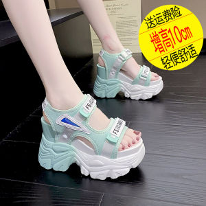 รองเท้าแตะส้นสูงสไตล์โรมันสำหรับผู้หญิง ฤดูร้อน 2025 รองเท้าแตะชายหาดแฟชั่นเพิ่มความสูงด้านใน รองเท้ากีฬาพื้นหนา ผูกเชือกแบบมีแมジค์ รองเท้าสไตล์โรมัน