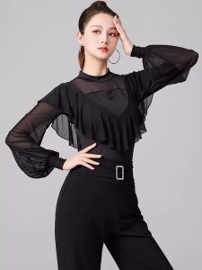 Latin Top Female Autumn Adult Training Long Short Sleeve Square Dance Performance