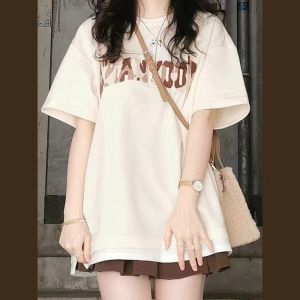 Summer 2025 New Style Pure Cotton Short Sleeve T-Shirt Set Womens Pleated Mini Skirt Two-Piece Outfit man College Style