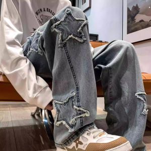 Embroidered American High Street Loose Straight Leg Jeans for Women Trendy Brand Street Dance Hiphop Wide Leg Pants Casual