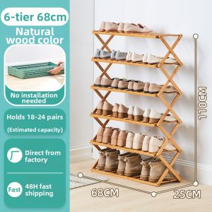 Bamboo Foldable Shoe Rack Easy Assembly Minimalist Dustproof Storage