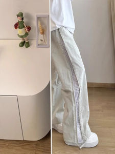 Quần Dài Thể Thao Nam American Retro Side Zipper Mesh Thoáng Khí Quần Dài Ống Rộng Mùa Hè Quần Dài Thể Thao Thường Ngày