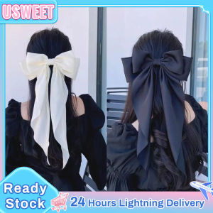 Large Ribbon Hair Clip Korean Elegant Long Bow Hairpin Hair Accessories (Black/Red/Milk White)
