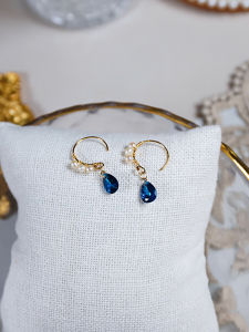 Original Design Blue Waterdrop Zircon Pearl Earrings 14K Gold Plated Ear Hooks Vintage Yeajewel Fresh out Fashion Jewelry