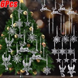 6Pcs Giáng Sinh Trong Suốt Mặt Dây Chuyền Acrylic Pha Lê Bông Tuyết Sao Elk Cây giáng sinh đồ trang trí treo Đối Với Trang Chủ Năm Mới trang trí tiệc