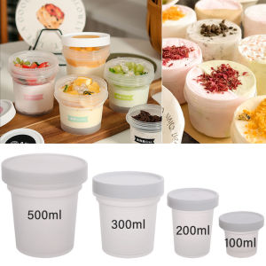 YESPERY กล่องใส่ขนมหวานคัพเค้กพุดดิ้งขนาดมล. 100/200/300/500พร้อมฝากันรั่วใช้ซ้ำได้ทำคัพเค้ก PP ที่สมบูรณ์แบบสำหรับไอศครีมและเครื่องดื่มของหวาน