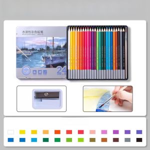 Deli Art Supplies Crayons Childrens Colored Pencils Water Soluble Non-Breaking Oil-Based Student Applicable 48 Colors 24 Colors 72 Colors Iron Box Crayons for Primary School Drawing And Painting Children Graffiti