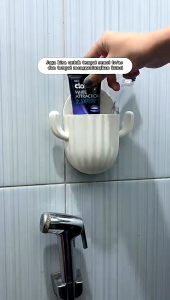 Rak Tempel Dinding Bentuk Kaktus + 2 Kait Gantungan Tempat Penyimpanan Sikat Gigi Remote AC / TV Charger Hp