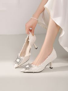 รองเท้าส้นสูง Daphne สำหรับผู้หญิง ฤดูใบไม้ผลิ 2024 รองเท้าส้นเดี่ยวหัวแหลมสไตล์ฝรั่งเศส ทรงหัวเหลี่ยม รองเท้าแฟชั่นส้นเดี่ยว